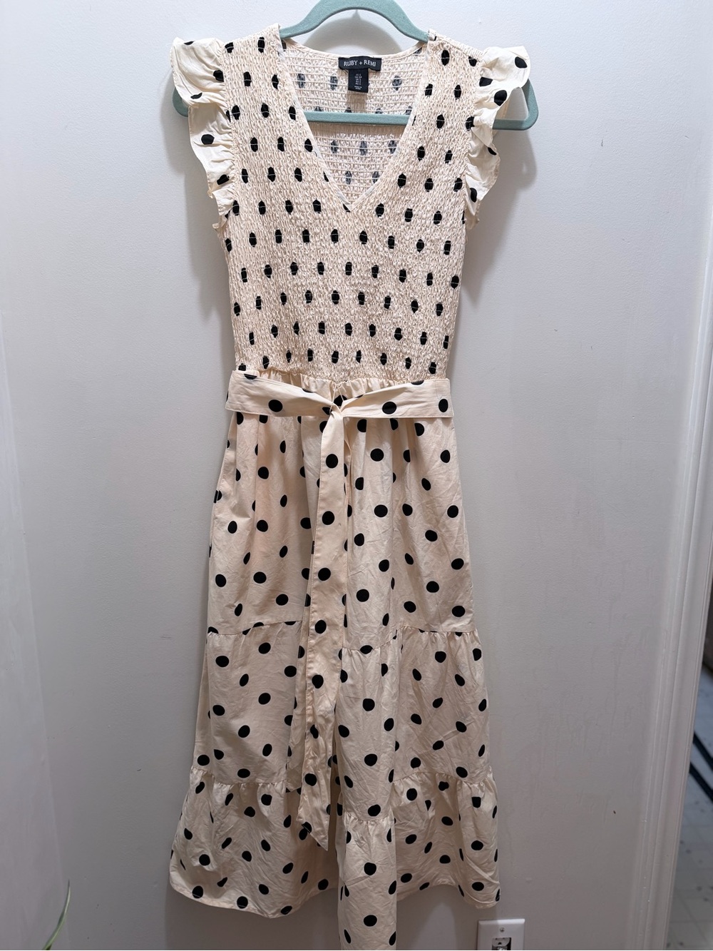 RUBY + REMI Cream Polka Dot Midi Dress with Black Dots